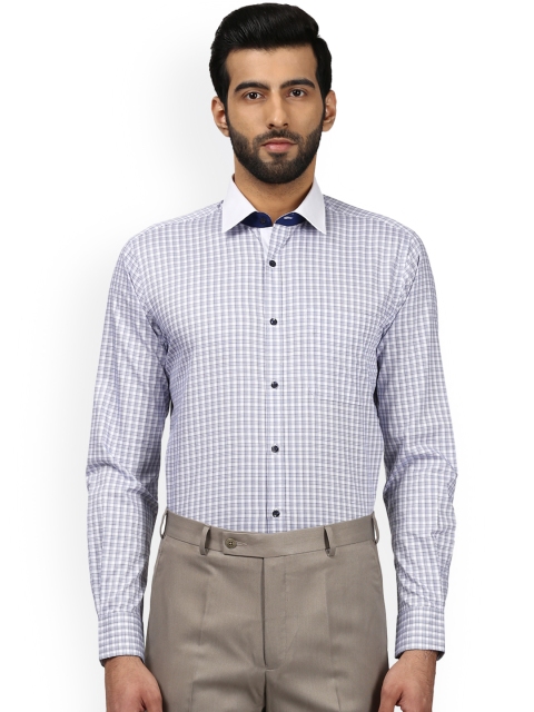 

Raymond Men White & Blue Regular Fit Checked Formal Shirt