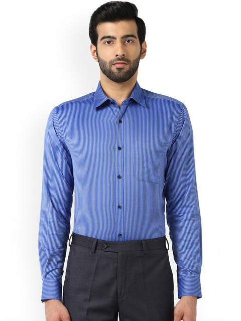 

Raymond Men Blue & Off-White Regular Fit Striped Formal Shirt