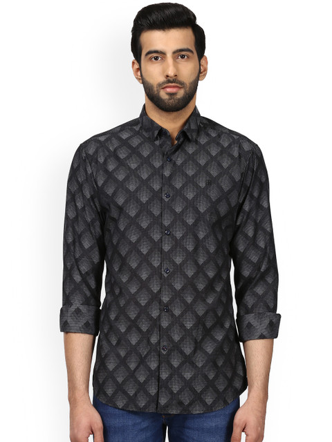 

Raymond Men Black & Champagne Slim Fit Printed Casual Shirt