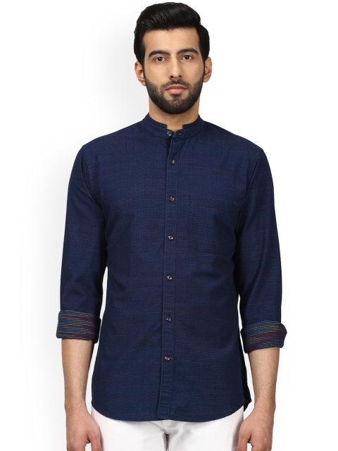 

Raymond Men Blue Slim Fit Self Design Casual Shirt