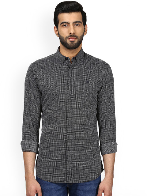 

Raymond Men Black & White Slim Fit Printed Casual Shirt