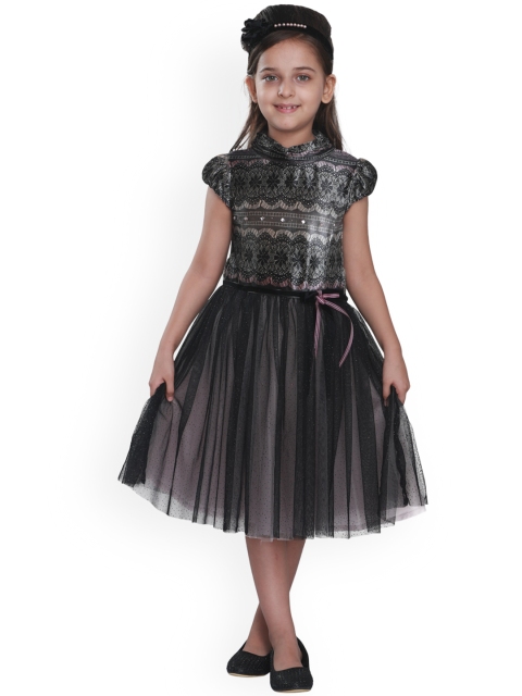 

CUTECUMBER Girls Black Embellished Fit and Flare Dress
