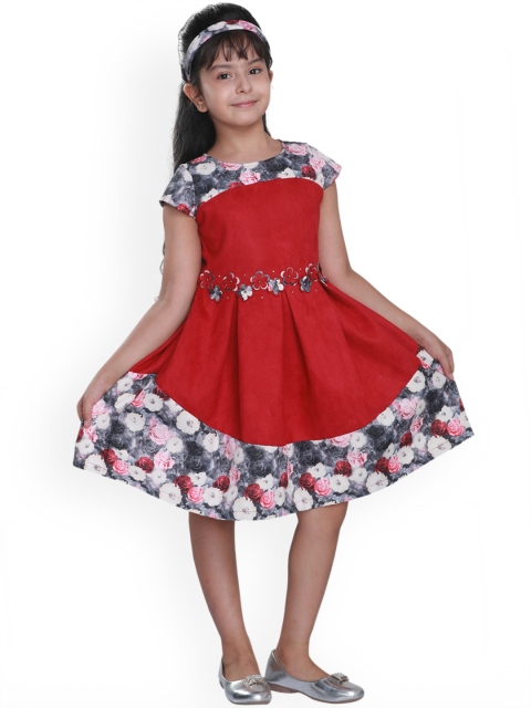 

CUTECUMBER Girls Red Printed Fit and Flare Dress