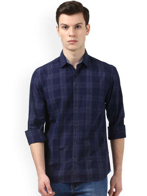 

Parx Men Blue Slim Fit Checked Casual Shirt