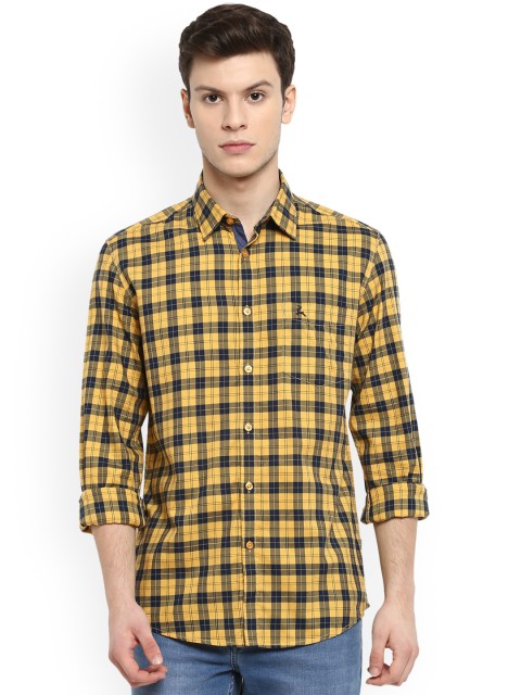

Parx Men Yellow & Navy Blue Slim Fit Checked Casual Shirt