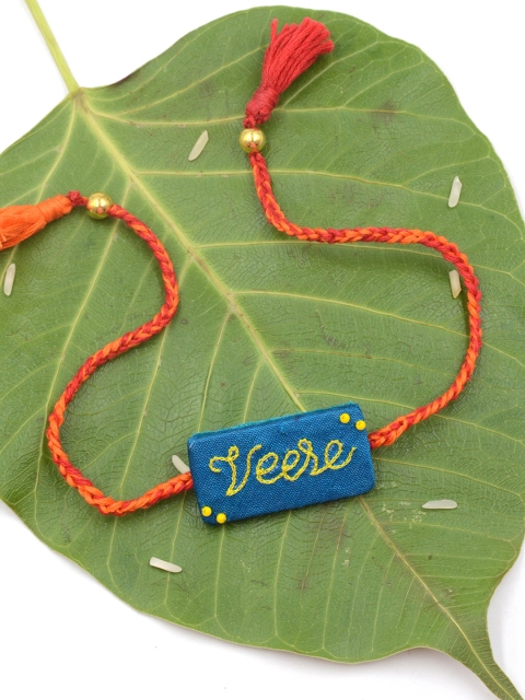 

Krafted with Happiness Blue Plastic Veere Hand-Embroidered Rakhi