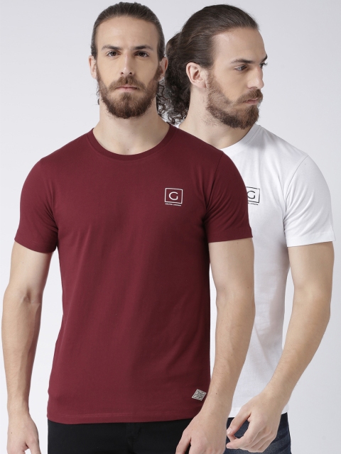

GRIFFEL Men Pack of 2 Round Neck Solid T-shirts, Maroon