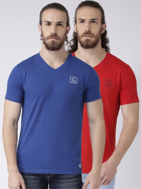 

GRIFFEL Men Pack of 2 V-Neck Solid T-shirts, Red