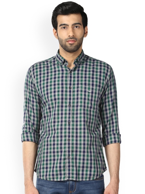

Park Avenue Men Grey & Blue Slim Fit Checked Casual Shirt