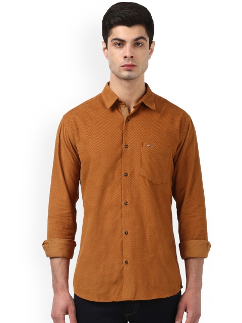 

Park Avenue Men Mustard Yellow & Brown Slim Fit Self Design Casual Shirt