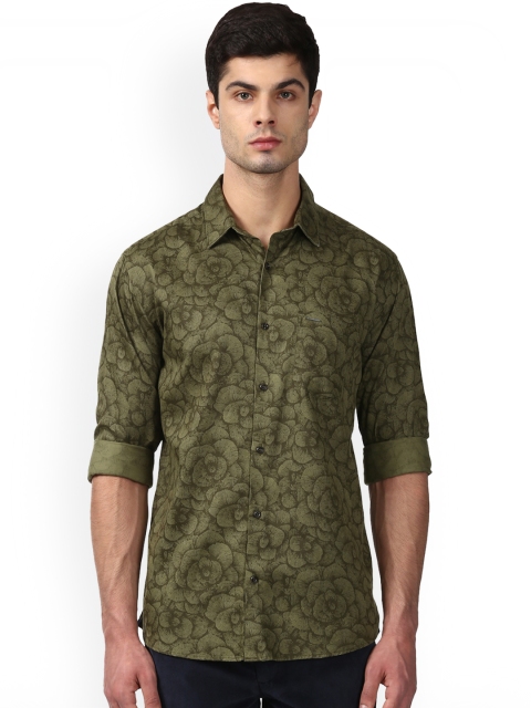 

Park Avenue Men Olive Green Slim Fit Printed Casual Shirt