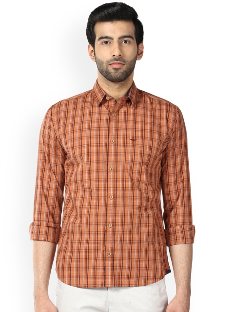 

Park Avenue Men Rust Brown Slim Fit Checked Casual Shirt