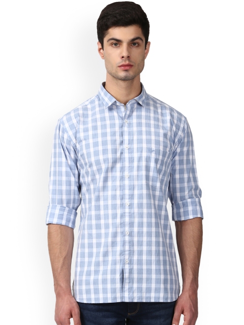 

Park Avenue Men Blue & Off-White Slim Fit Checked Casual Shirt