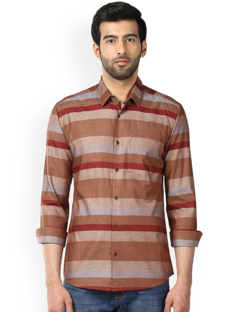 

Park Avenue Men Brown & Maroon Slim Fit Striped Casual Shirt