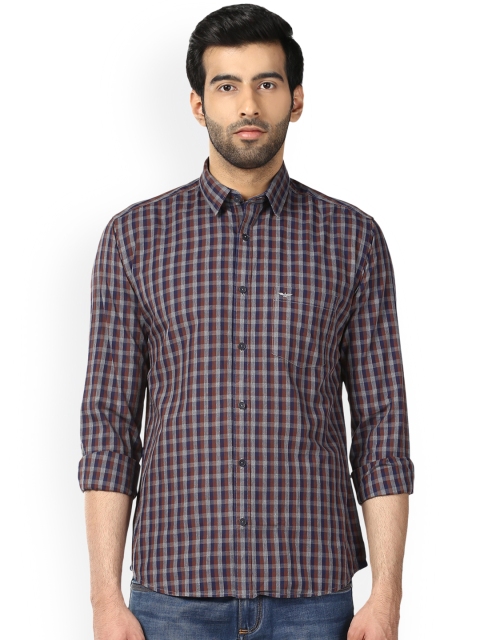 

Park Avenue Men Grey & Brown Slim Fit Checked Casual Shirt