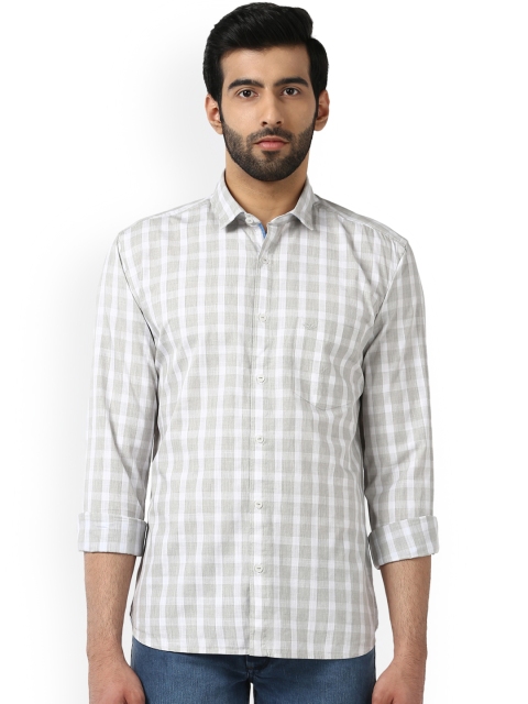 

Park Avenue Men Grey & White Slim Fit Checked Casual Shirt