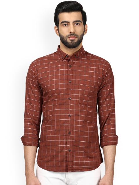 

Park Avenue Men Rust Brown Slim Fit Checked Casual Shirt