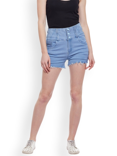 

Castle Women Blue Solid Regular Fit Denim Shorts