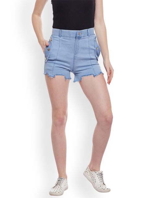 

Castle Women Blue Solid Regular Fit Denim Shorts