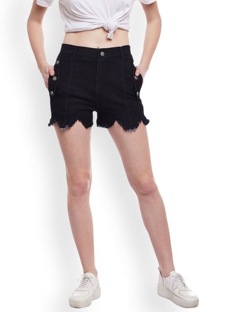 

Castle Women Black Solid Regular Fit Denim Shorts