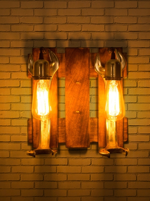 

Fos Lighting Wooden Rustic Jumbo Wrench Double Wall Sconce, Brown