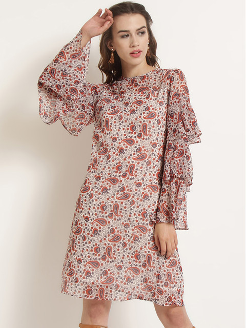 

RARE ROOTS Women Off-White Printed A-Line Dress