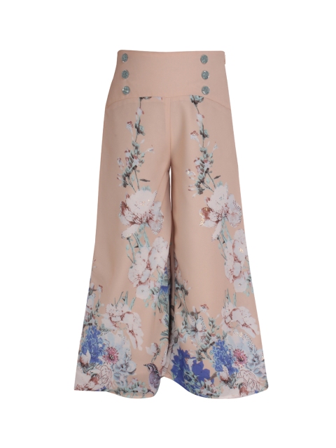 

CUTECUMBER Girls Peach-Coloured & Blue Printed Flared Palazzos