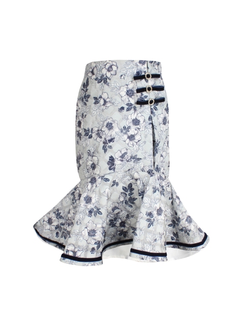 

CUTECUMBER Girls Navy Blue & Off-White Printed Trumpet Skirt