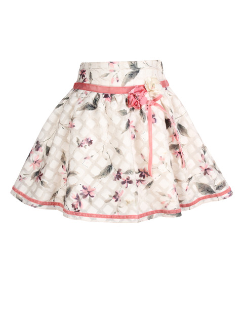 

CUTECUMBER Girls Cream & Pink Printed Flared Skirt