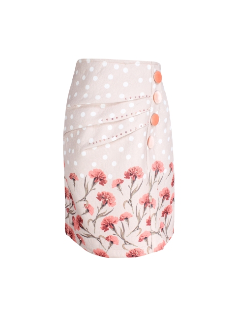 

CUTECUMBER Girls Beige & Peach Printed Pencil Skirt