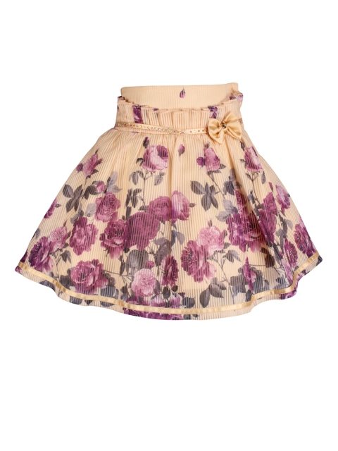 

CUTECUMBER Girls Beige & Purple Printed Flared Skirt