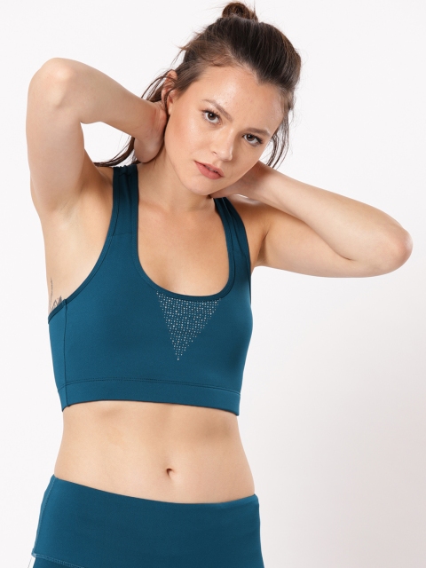

ether e+ Teal Blue Printed Non-Wired Lightly Padded Sports Bra