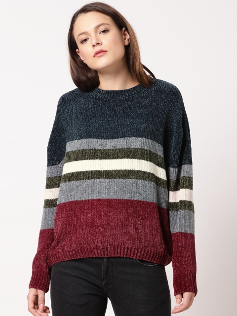 

ether Women Burgundy & Navy Blue Striped Pullover