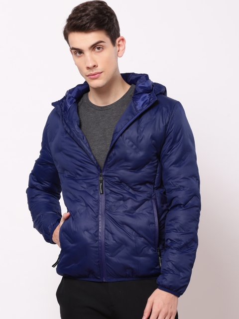 

ether Men Blue Solid Hooded Puffer Jacket