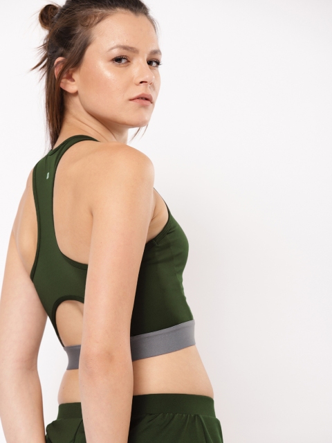

ether e+ Activewear e-Dry Olive Green Solid Non-Wired Lightly Padded Sports Bra