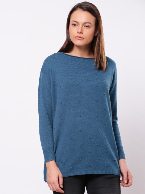 

ether Women Teal Blue Self Design Pullover
