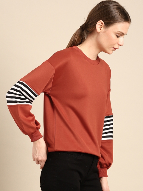 

ether Women Rust Brown Orange Solid Sweatshirt