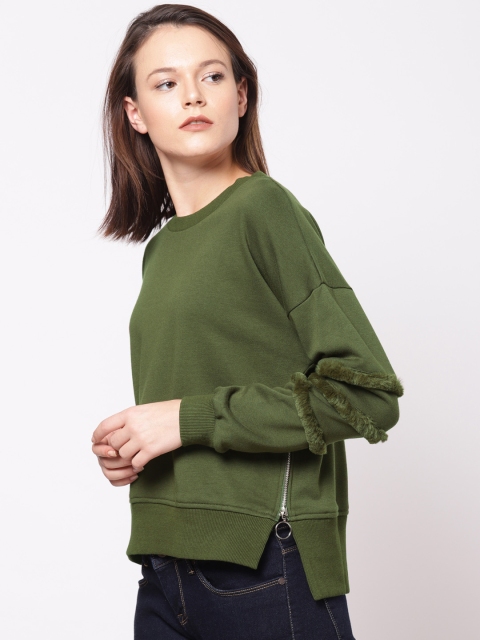 

ether Women Olive Green Solid Sweatshirt