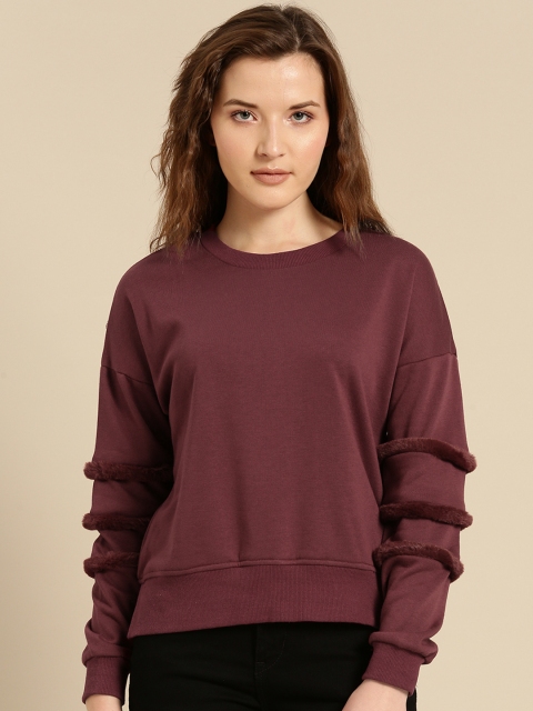 

ether Women Burgundy Solid Sweatshirt