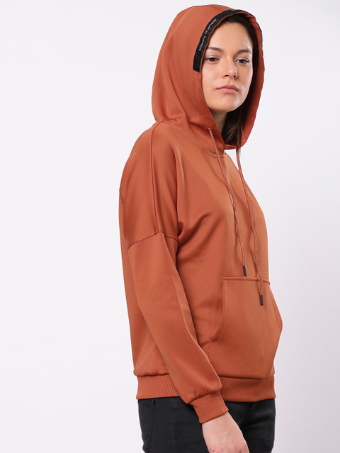

ether Women Rust Brown Solid Hooded Sweatshirt