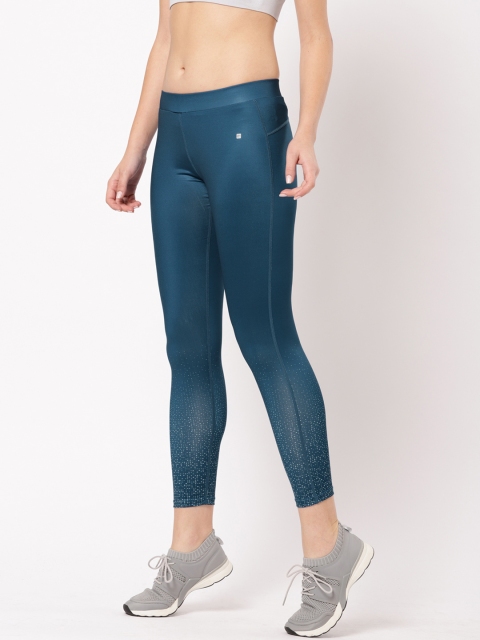 

ether e+ Women Teal Blue Printed Cropped Tights with e-Dry Technology