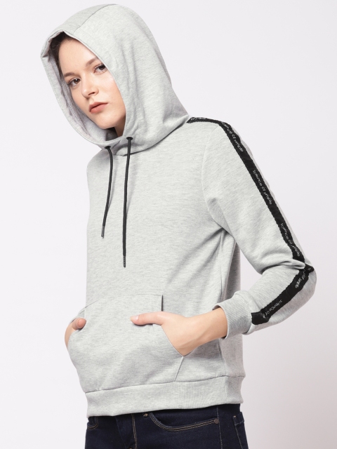 

ether Women Grey Melange Solid Hooded Sweatshirt