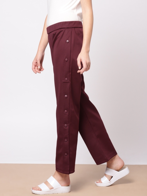 

ether Women Burgundy Regular Fit Solid Parallel Trousers