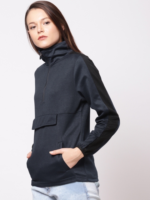 

ether Women Navy Blue Solid Sweatshirt