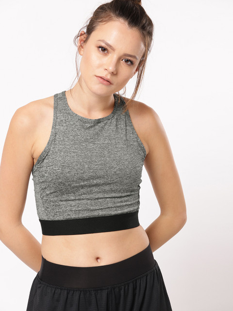 

ether e+ Grey Melange Solid Non-Wired Lightly Padded Sports Bra