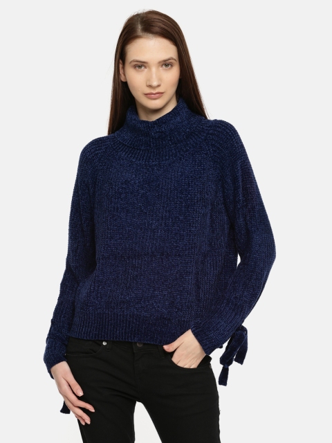 

ether Women Navy Blue Solid Pullover Sweater
