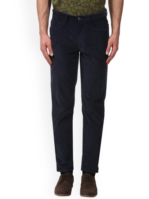 

Park Avenue Men Navy Blue Tapered Fit Self Design Regular Trousers