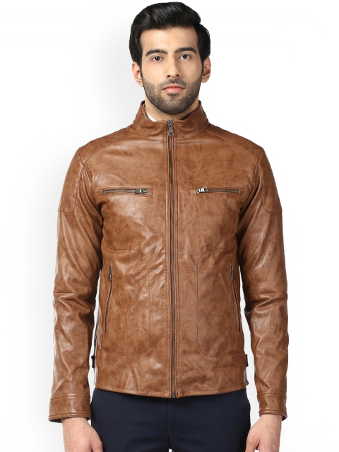 

Park Avenue Men Brown Solid Biker Jacket