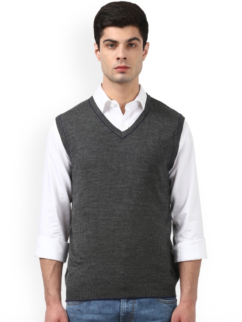 

Park Avenue Men Charcoal Solid Sweater Vest