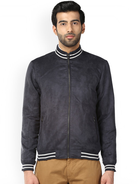 

Park Avenue Men Blue Solid Varsity Jacket